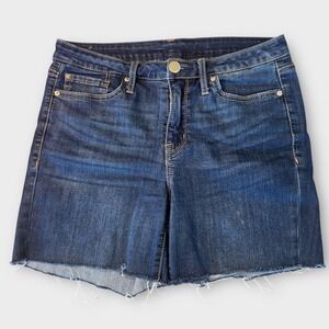Seven7 Sunset Bermuda Denim Shorts Womens Size 10 Dark Wash Frayed‎ Hem